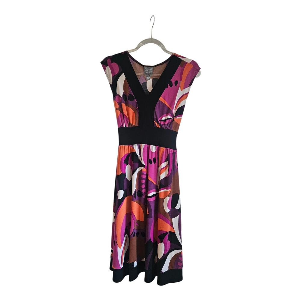 Rabbit Rabbit Rabbit Dress Size SMALL Sleeveless V-Neck Stretch Tie Back RETRO